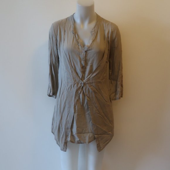 ONZ TAN V-NECK TUNIC TOP S * - Picture 1 of 9